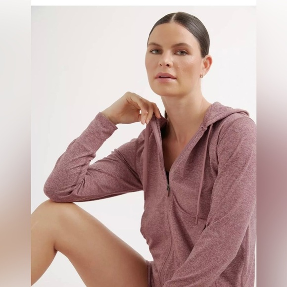 Quince Flowknit Super Soft Full Zip Hoodie in Heathered Rose Size Medium - Picture 2 of 7